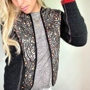 Anthropologie BL-NK Black, Orange, Red Quilted Alyxa Sweater Jacket